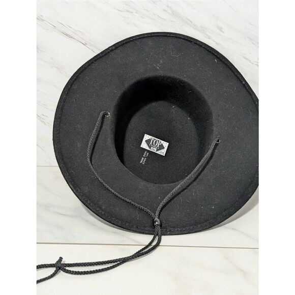 Top This Inc Men's Black 100% Wool Drawstring Broad Brim Silver Studded Hat - Picture 6 of 6